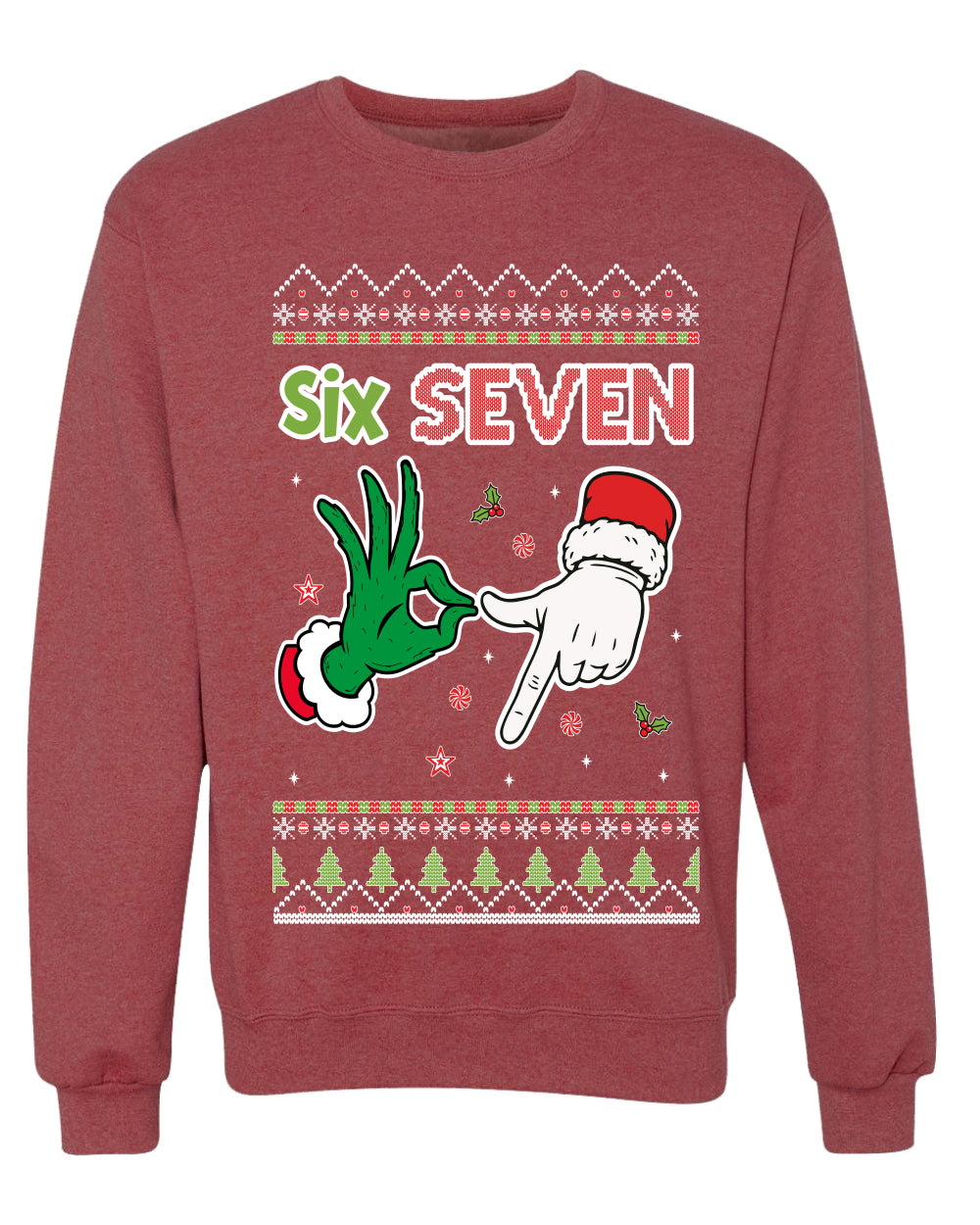 6 7 Christmas Hands, Unisex Ugly Christmas Sweater Crewneck Sweatshirts