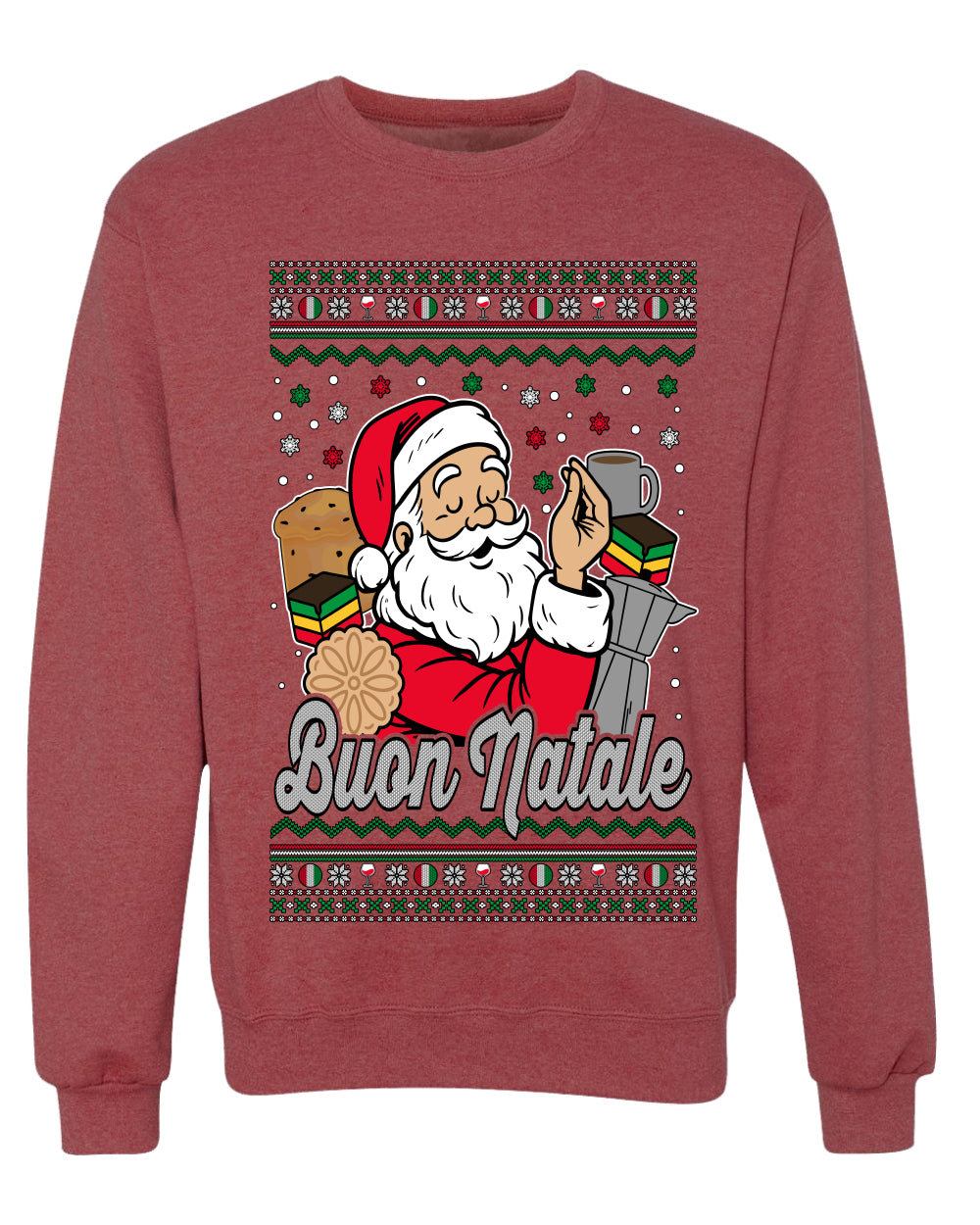 Buon Natale, Italian Santa Claus, Funny, Italian American Humor, Unisex Ugly Christmas Sweater, Crewneck Sweatshirts
