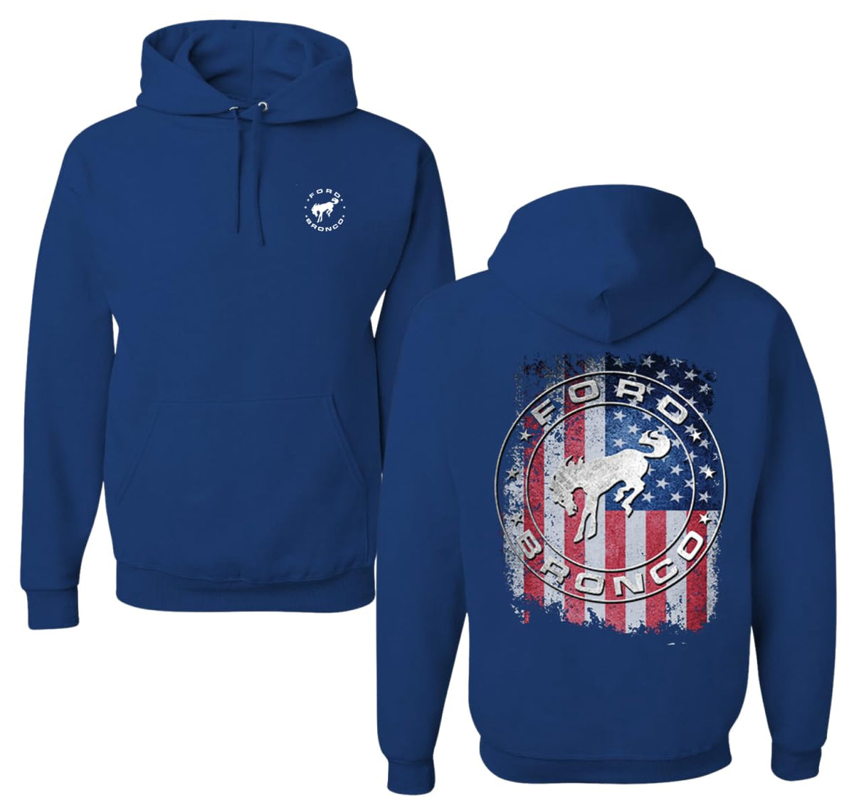 US Flag Ford Bronco Cars and Trucks Front and Back Unisex Hoodie Sweatshirt