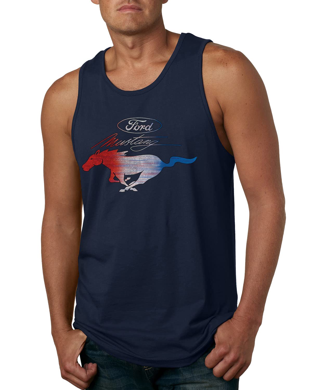 Ford Mustang Shirt USA Flag Mustang Emblem T-Shirt Cars and Trucks Mens Graphic Tank Top