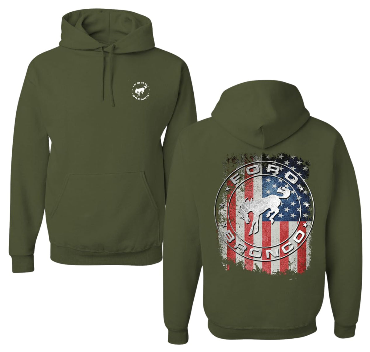 US Flag Ford Bronco Cars and Trucks Front and Back Unisex Hoodie Sweatshirt