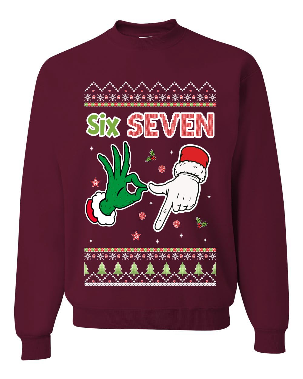 67 Meme Six Seven 6 7 Santa Hands Ugly Funny Unisex Crewneck Sweatshirt