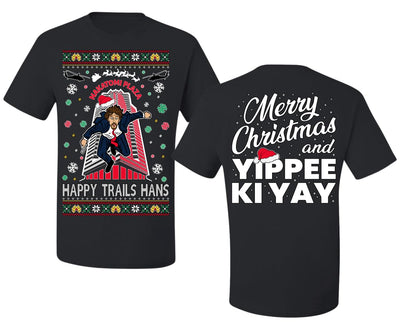 Nakatomi Plaza Happy Trails Hanz  Front and Back Ugly Christmas Men's T-Shirt