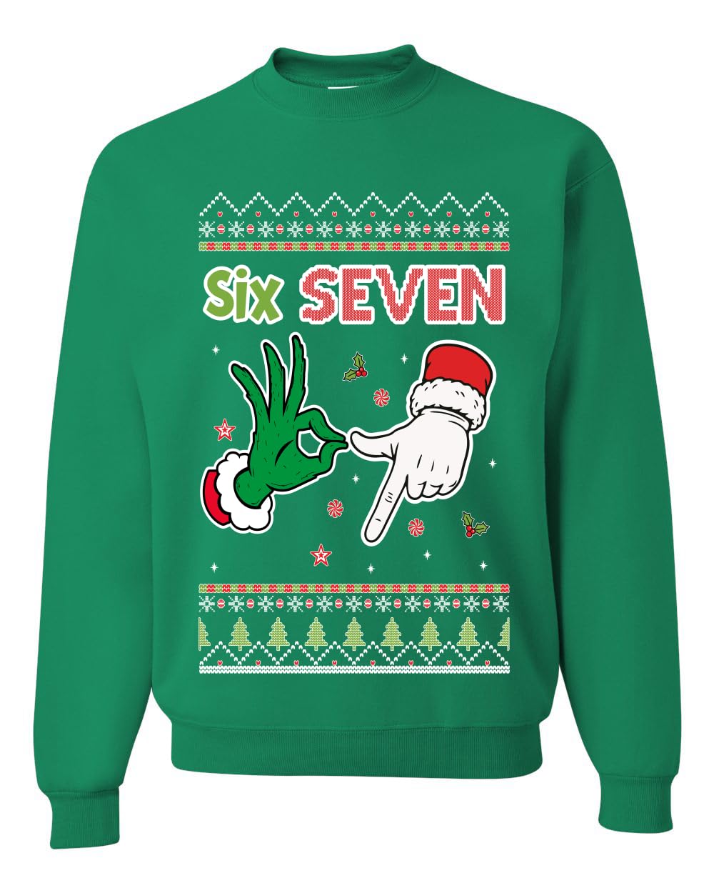 67 Meme Six Seven 6 7 Santa Hands Ugly Funny Unisex Crewneck Sweatshirt