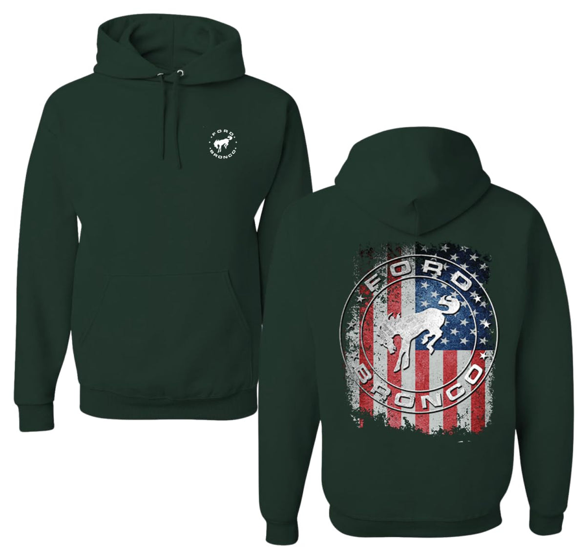 US Flag Ford Bronco Cars and Trucks Front and Back Unisex Hoodie Sweatshirt