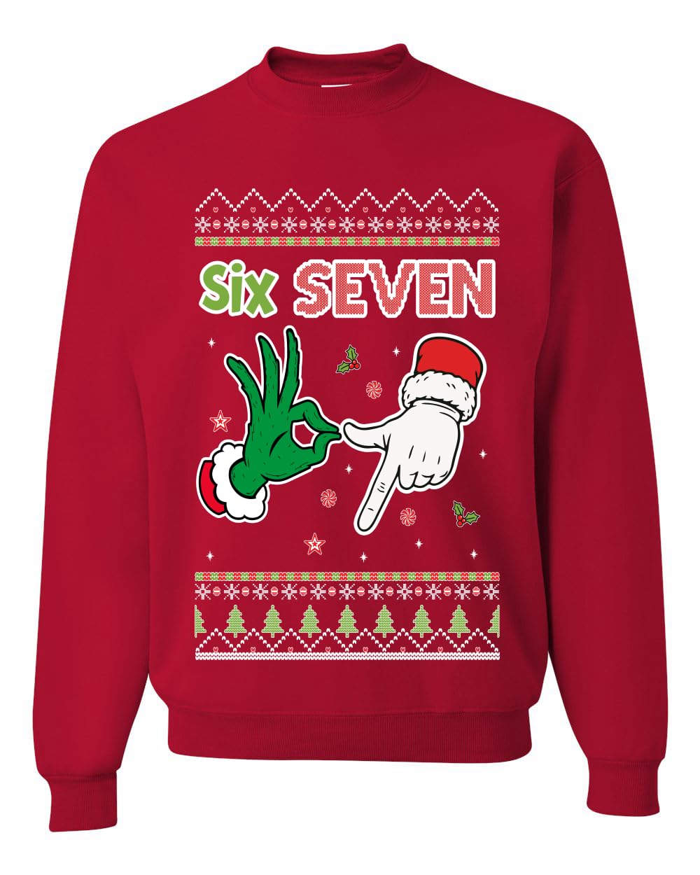 67 Meme Six Seven 6 7 Santa Hands Ugly Funny Unisex Crewneck Sweatshirt