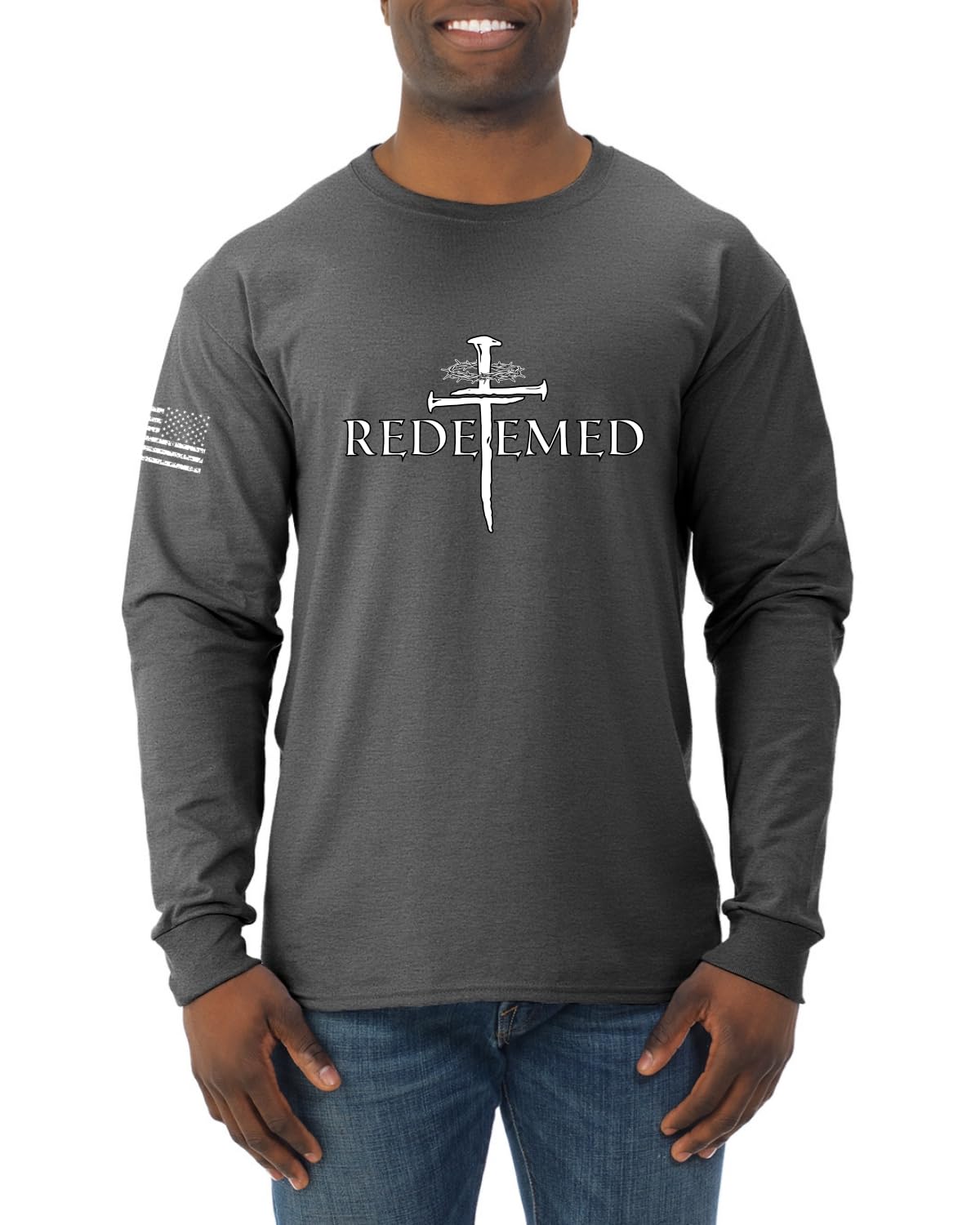 Redeemed Cross Jesus Christ Nails  Inspirational/Christian Mens Long Sleeve Shirt