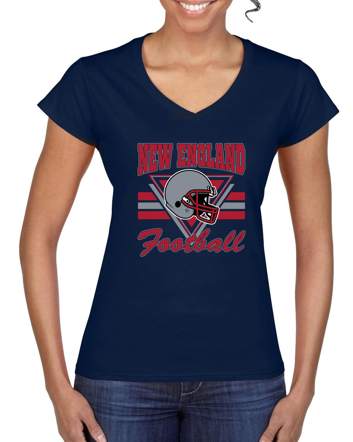 New England Fans NE Fantasy Football Sports Womens V-Neck Tee