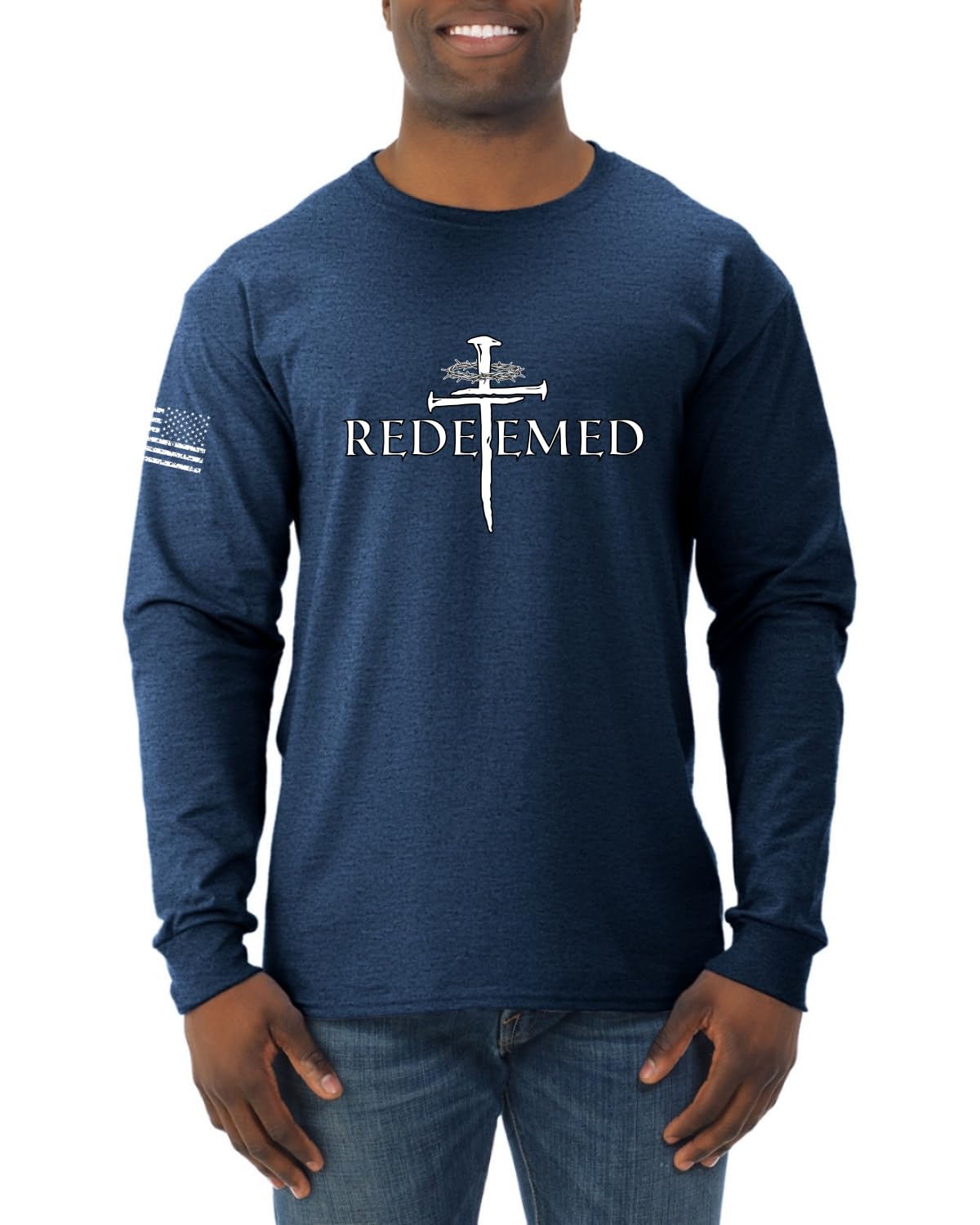 Redeemed Cross Jesus Christ Nails  Inspirational/Christian Mens Long Sleeve Shirt