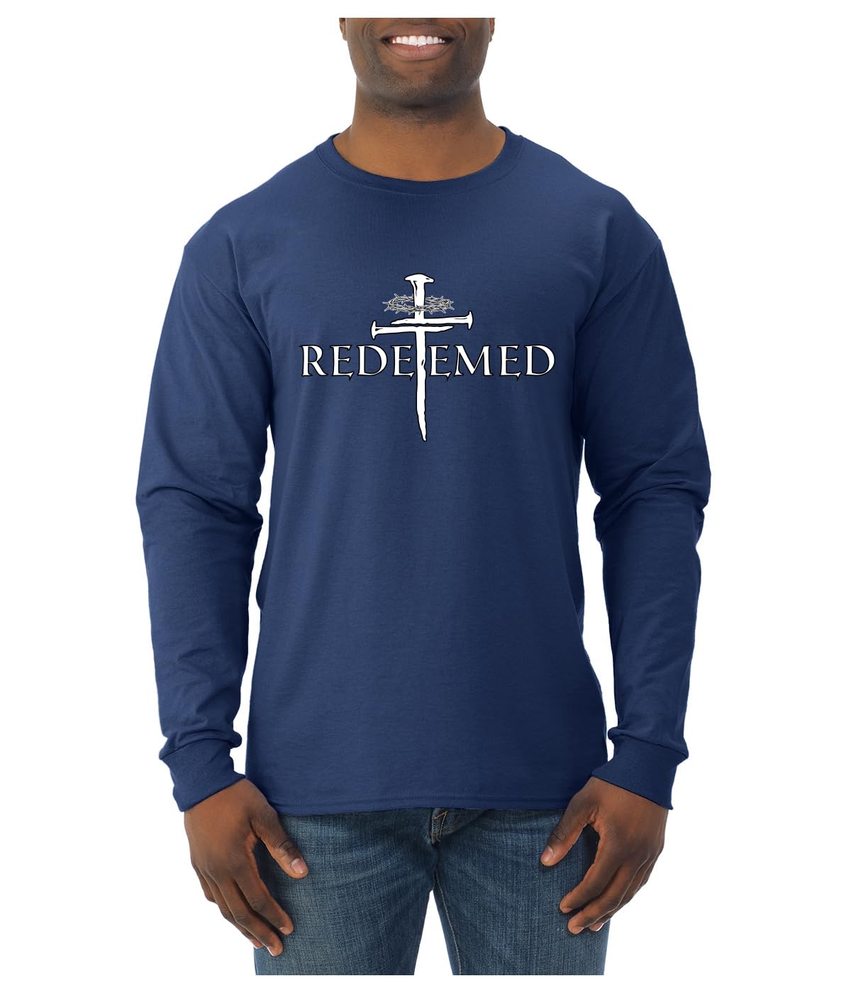 Redeemed Cross Jesus Christ Nails Inspirational/Christian Faith Mens Long Sleeve Shirt