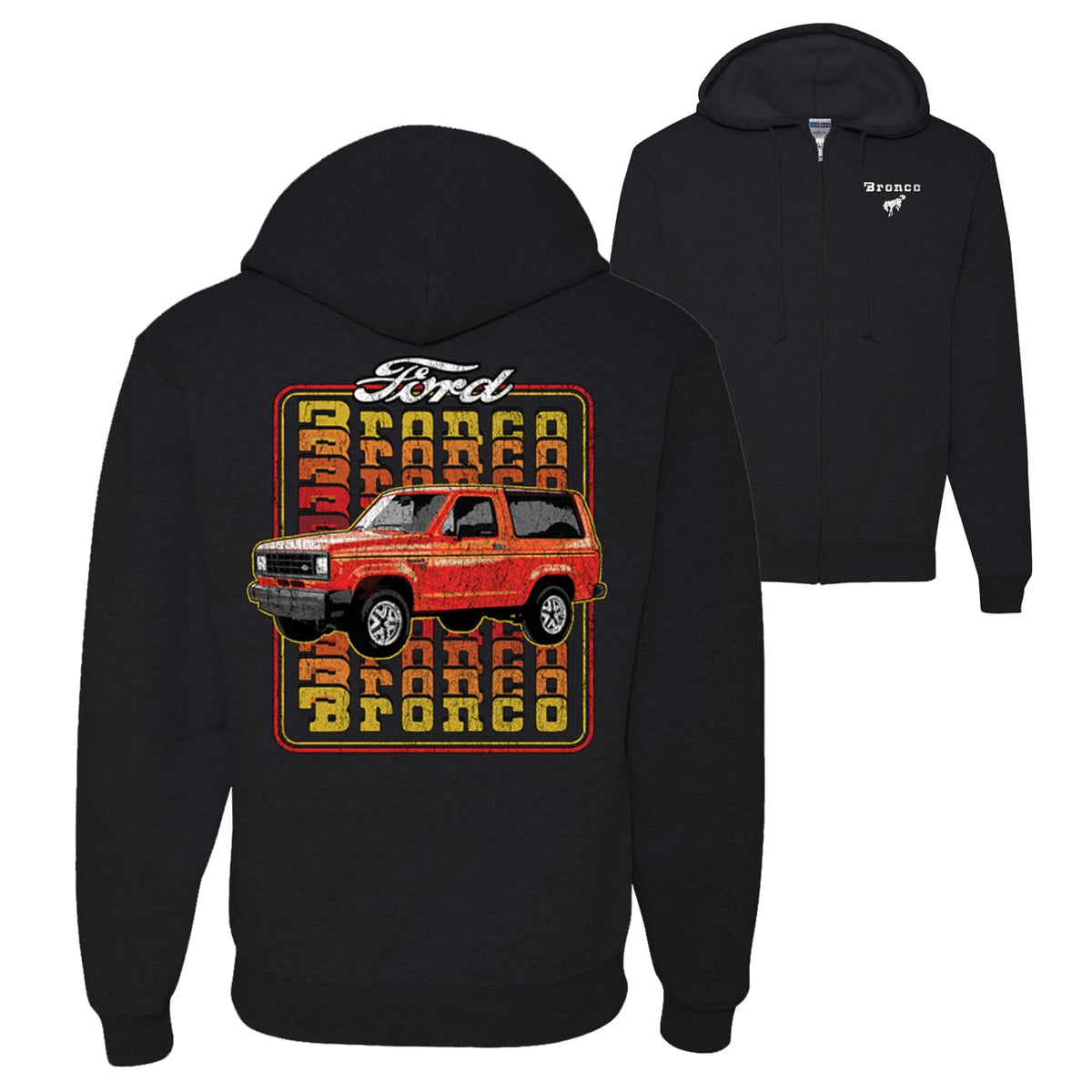 US Flag Ford Bronco Cars and Trucks Front and Back Graphic Zip Up Hoodie Sweatshirt