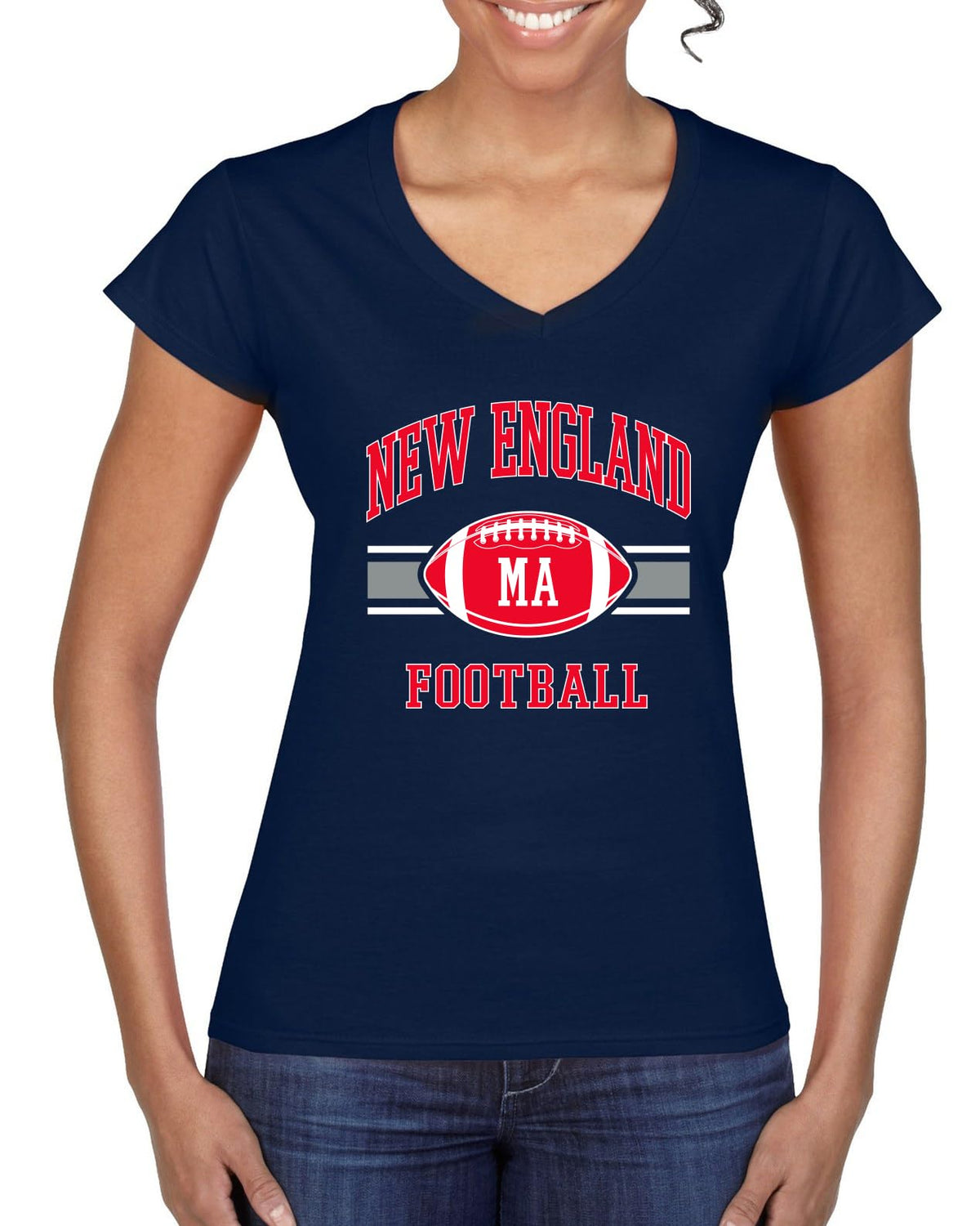 New England Fans NE Fantasy Football Sports Womens V-Neck Tee