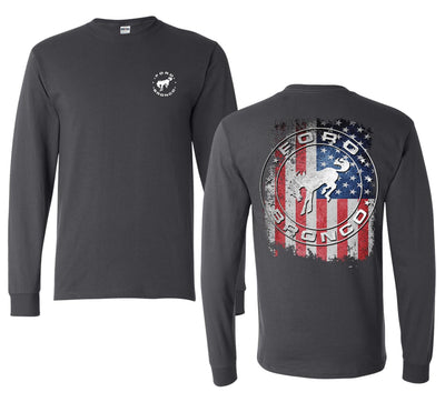 US Flag Ford Bronco Front and Back  Cars and Trucks Mens Long Sleeve Shirt