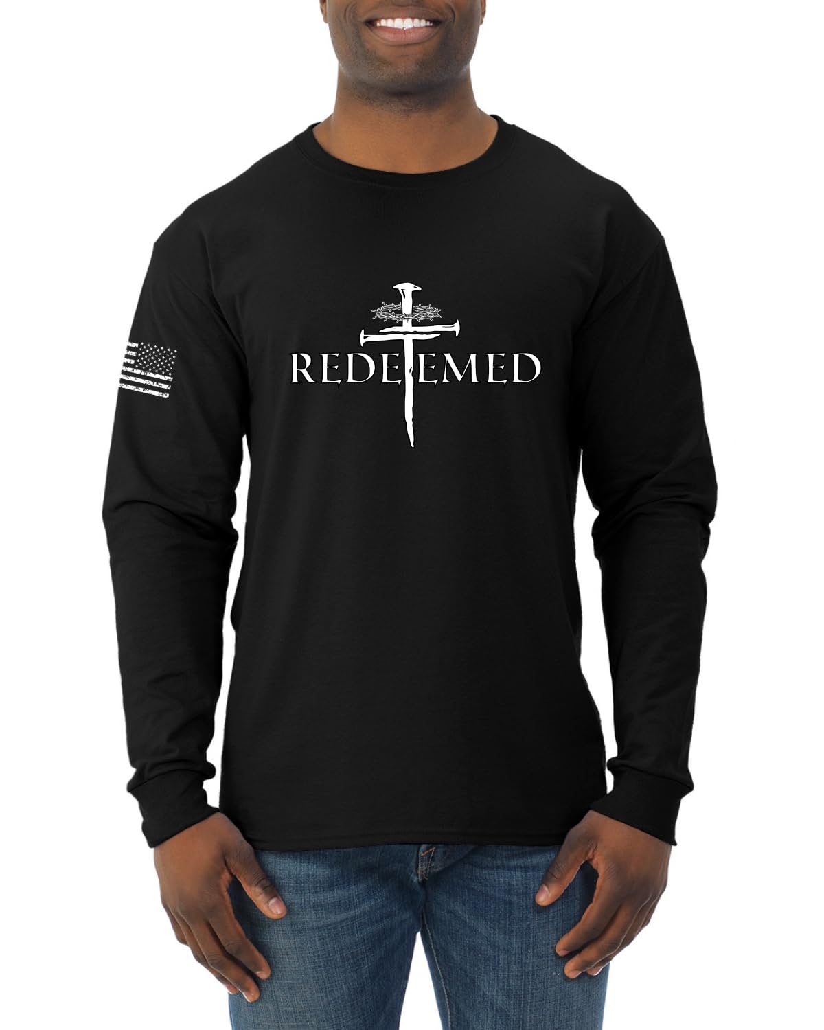 Redeemed Cross Jesus Christ Nails  Inspirational/Christian Mens Long Sleeve Shirt