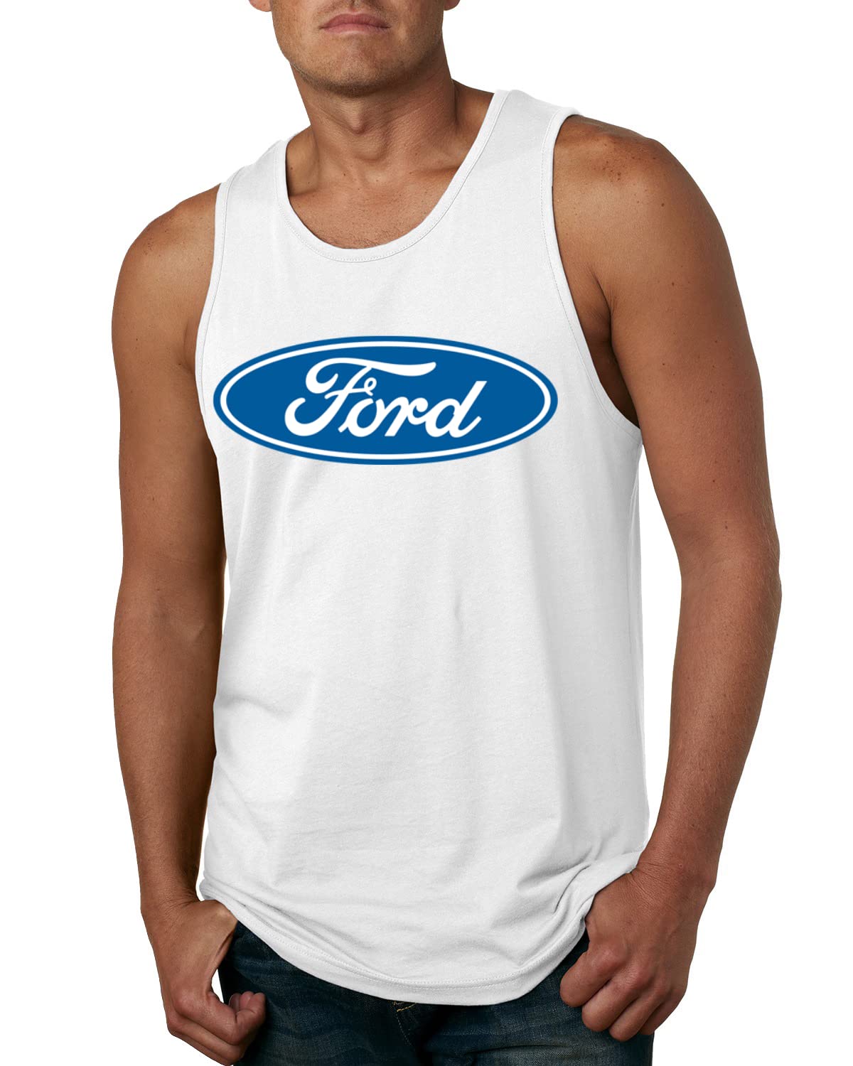 Ford Logo Tank Officially Licensed Blue Emblem Performance Cars and Trucks Mens Graphic Tank Top