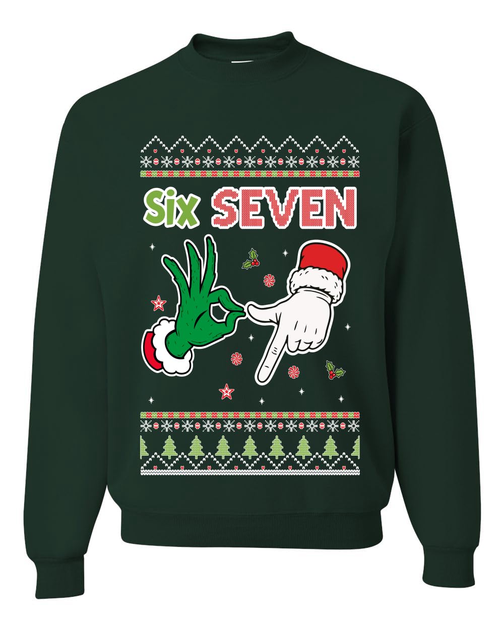 67 Meme Six Seven 6 7 Santa Hands Ugly Funny Unisex Crewneck Sweatshirt