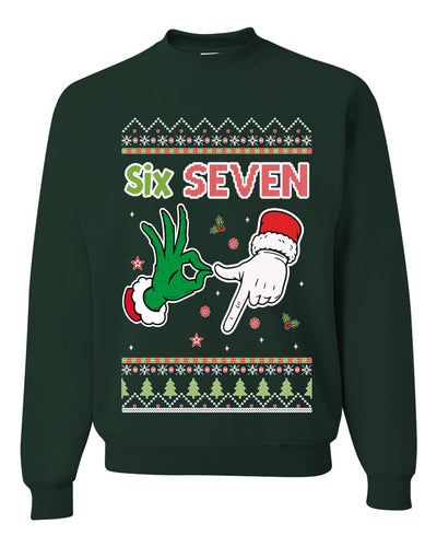 67 Meme Six Seven 6 7 Santa Hands Ugly Funny Unisex Crewneck Sweatshirt