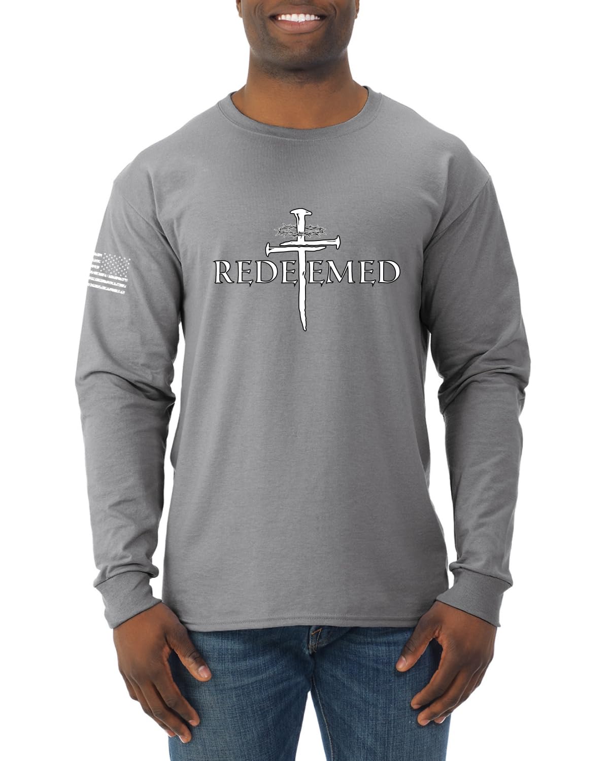 Redeemed Cross Jesus Christ Nails  Inspirational/Christian Mens Long Sleeve Shirt