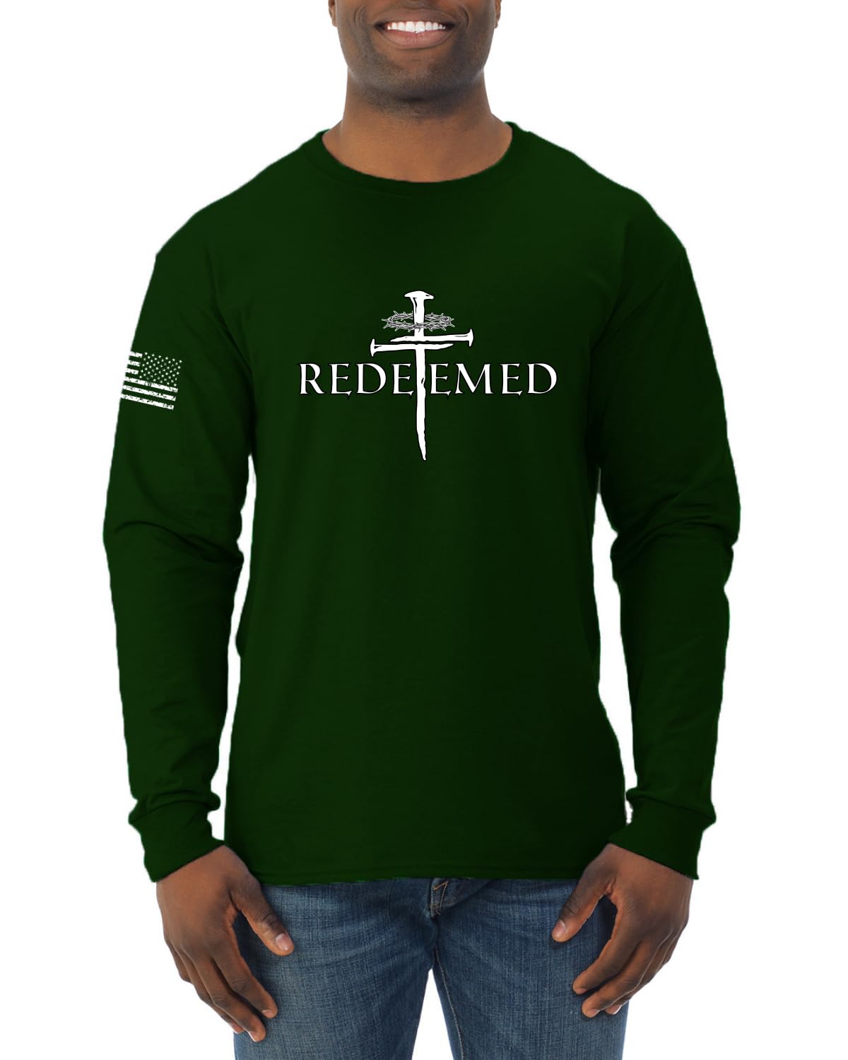 Redeemed Cross Jesus Christ Nails  Inspirational/Christian Mens Long Sleeve Shirt