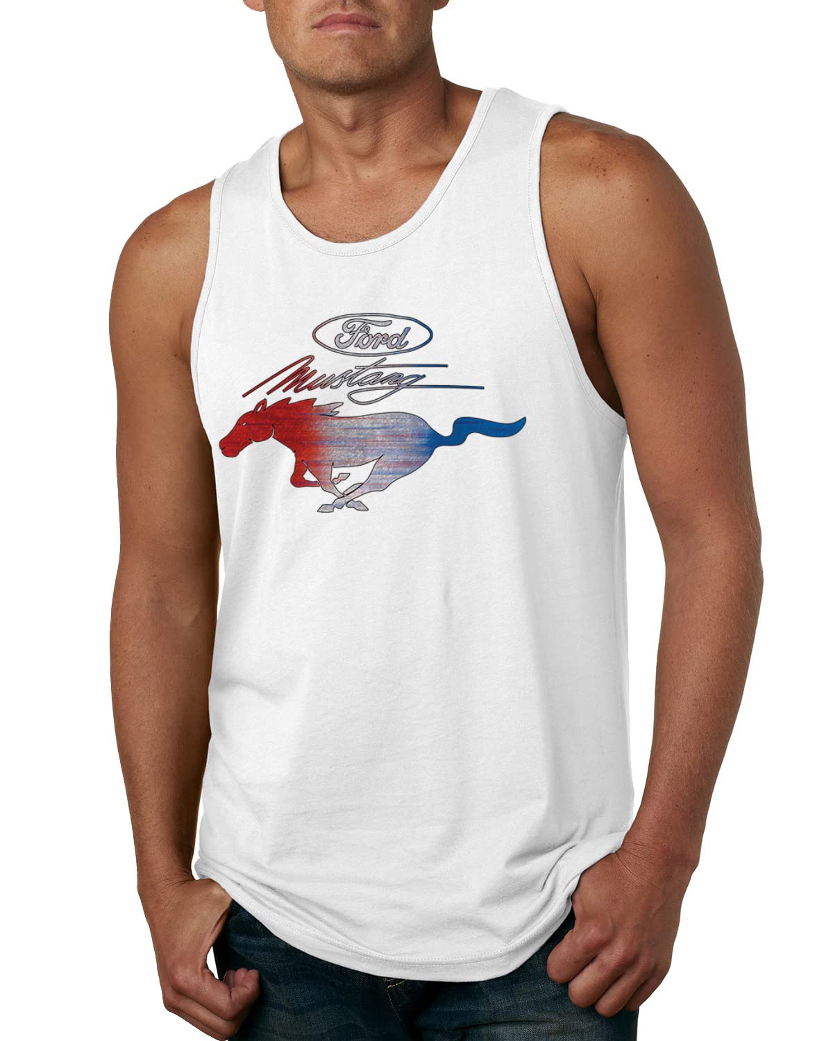 Ford Mustang Shirt USA Flag Mustang Emblem T-Shirt Cars and Trucks Mens Graphic Tank Top