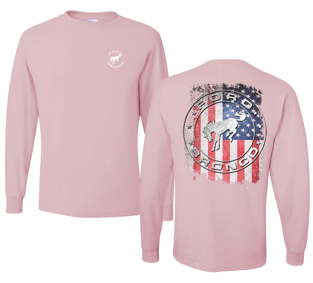 US Flag Ford Bronco Front and Back  Cars and Trucks Mens Long Sleeve Shirt