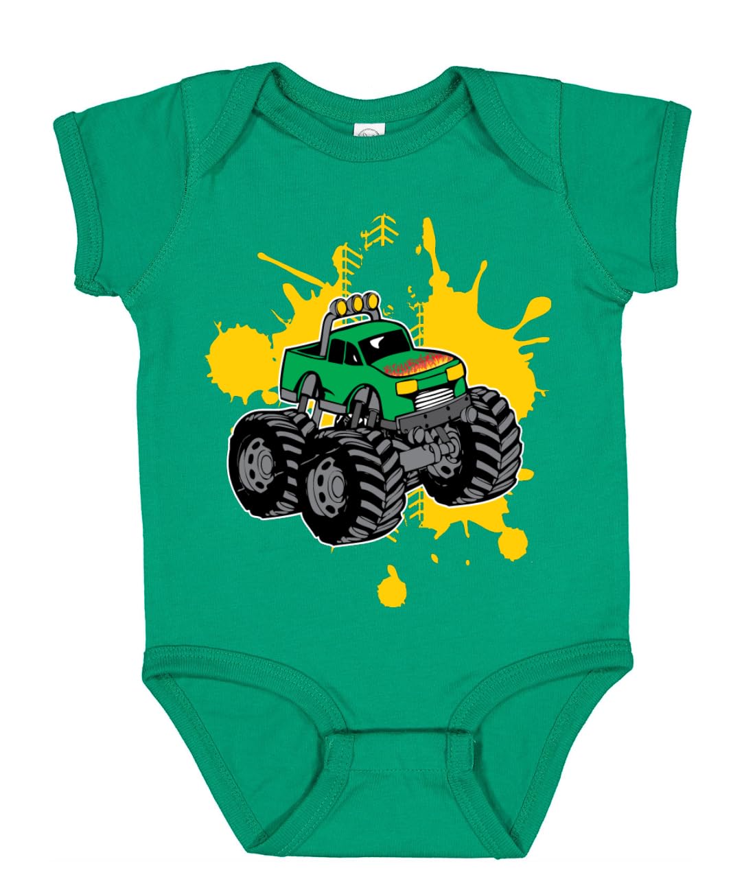 Green Monster Truck with Firey Flames Cars and Trucks Baby Creeper Boys Girls Infant Bodysuit