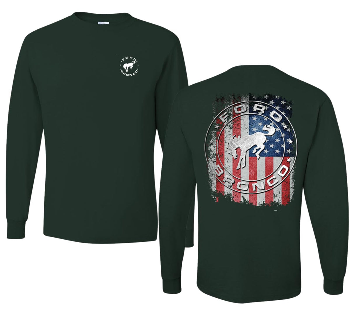 US Flag Ford Bronco Front and Back  Cars and Trucks Mens Long Sleeve Shirt
