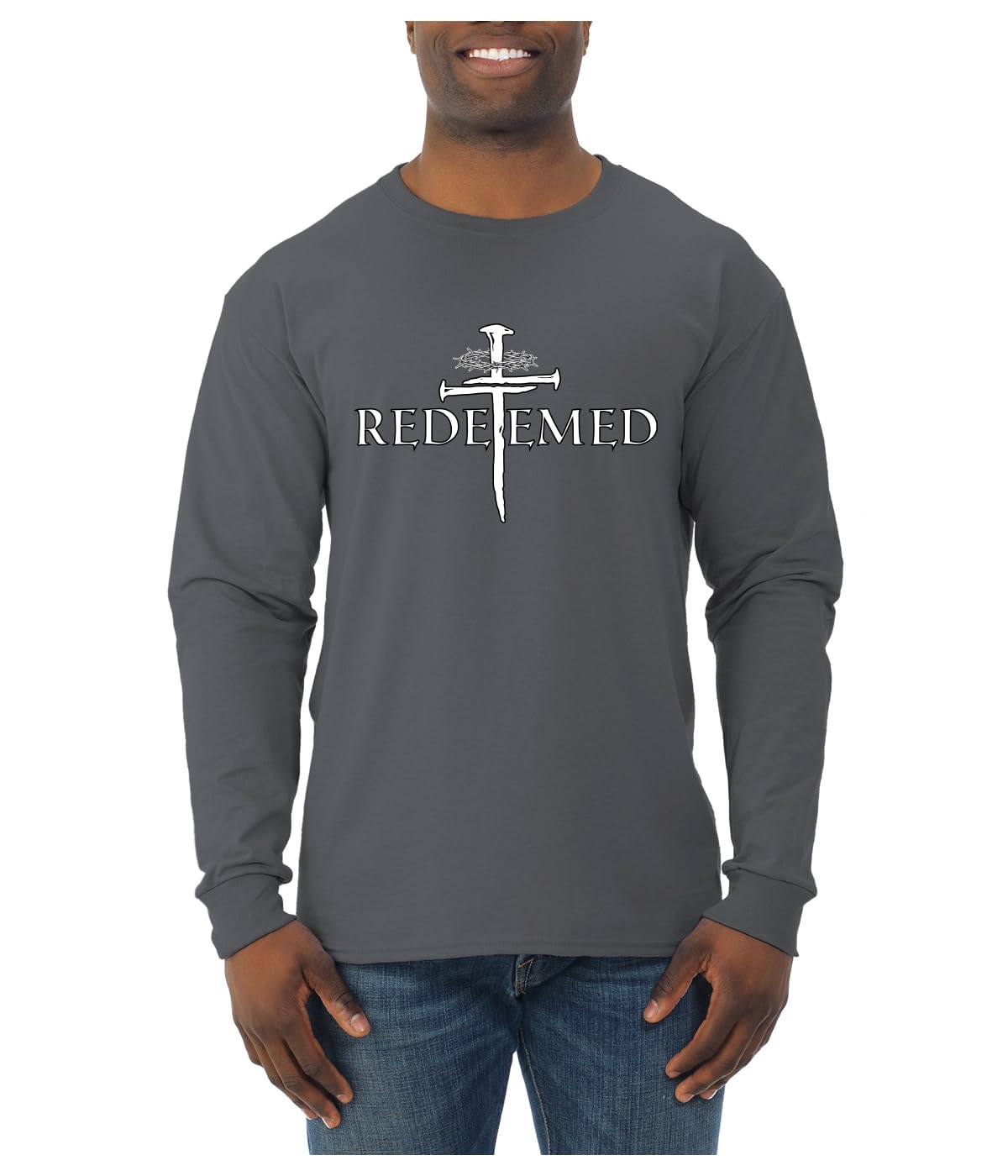 Redeemed Cross Jesus Christ Nails Inspirational/Christian Faith Mens Long Sleeve Shirt