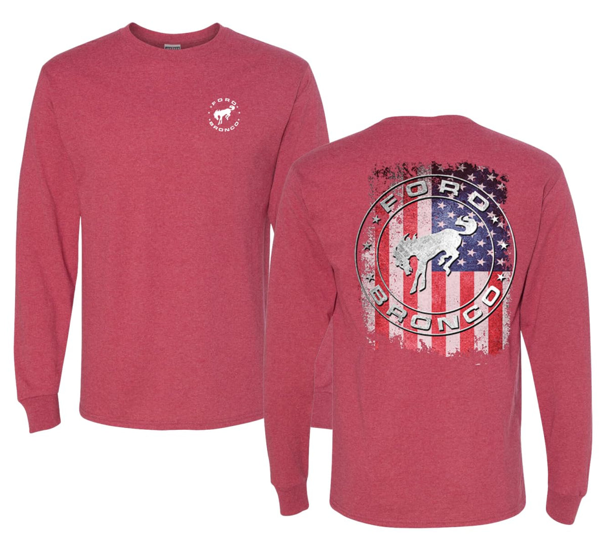 US Flag Ford Bronco Front and Back  Cars and Trucks Mens Long Sleeve Shirt