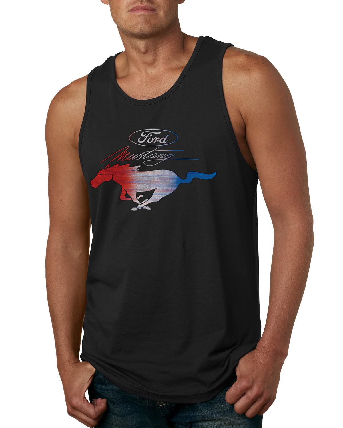Ford Mustang Shirt USA Flag Mustang Emblem T-Shirt Cars and Trucks Mens Graphic Tank Top