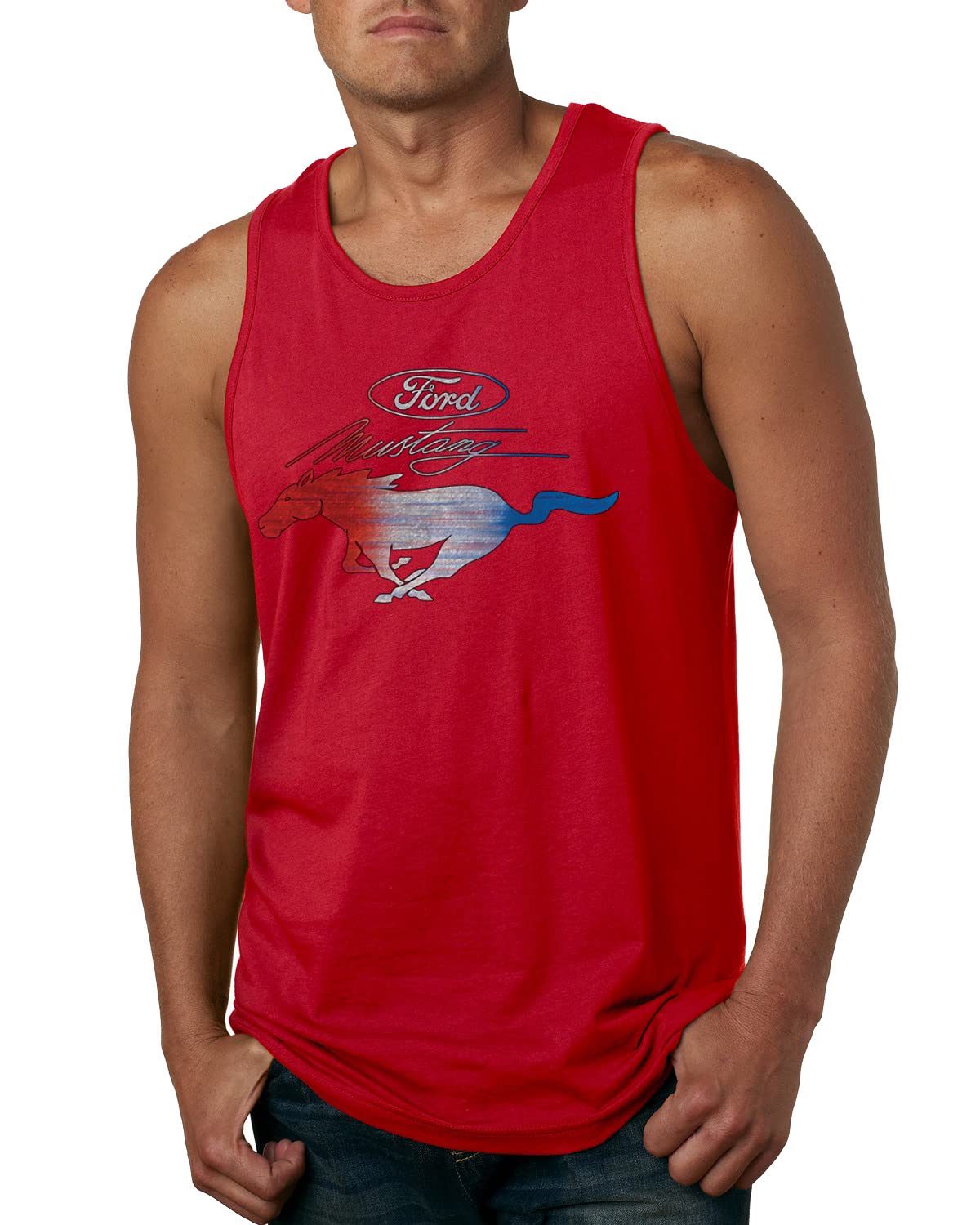 Ford Mustang Shirt USA Flag Mustang Emblem T-Shirt Cars and Trucks Mens Graphic Tank Top