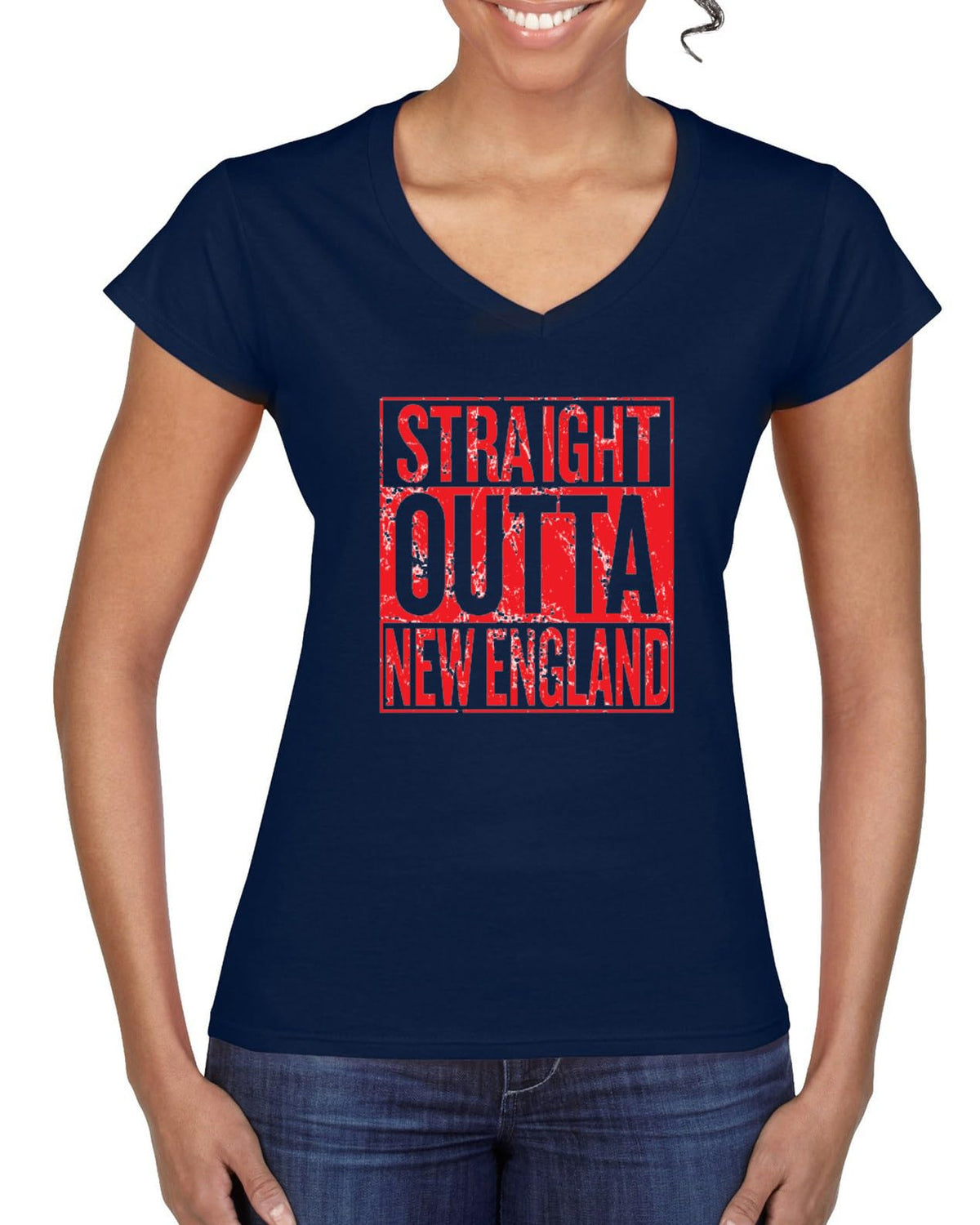 New England Fans NE Fantasy Football Sports Womens V-Neck Tee