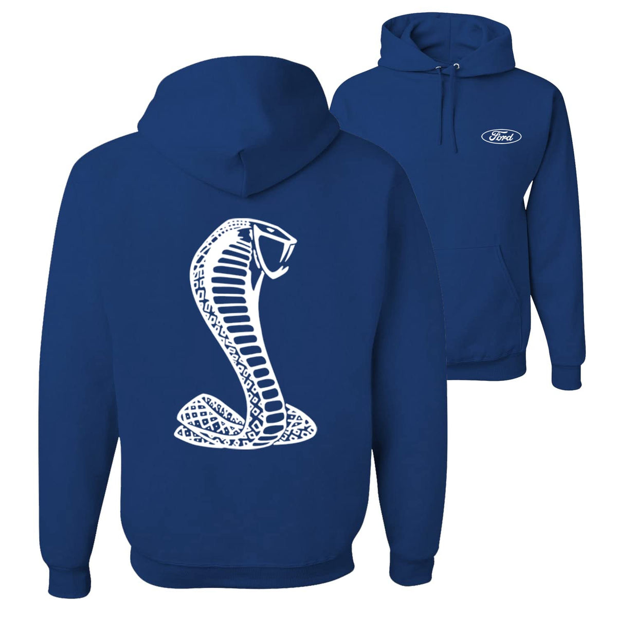 Retro Ford Shelby Cobra Emblem Vintage White Logo Cars and Trucks Front and Back Unisex Hoodie Sweatshirt