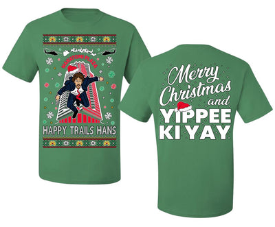 Nakatomi Plaza Happy Trails Hanz  Front and Back Ugly Christmas Men's T-Shirt