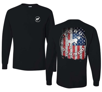 US Flag Ford Bronco Front and Back  Cars and Trucks Mens Long Sleeve Shirt