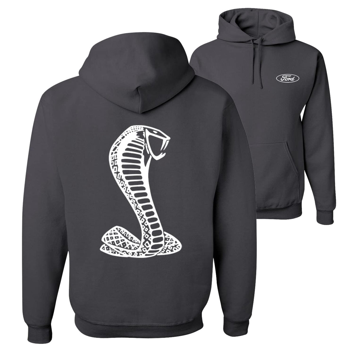 Retro Ford Shelby Cobra Emblem Vintage White Logo Cars and Trucks Front and Back Unisex Hoodie Sweatshirt