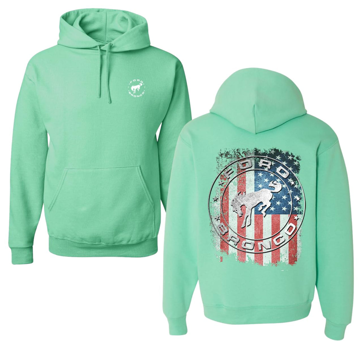 US Flag Ford Bronco Cars and Trucks Front and Back Unisex Hoodie Sweatshirt