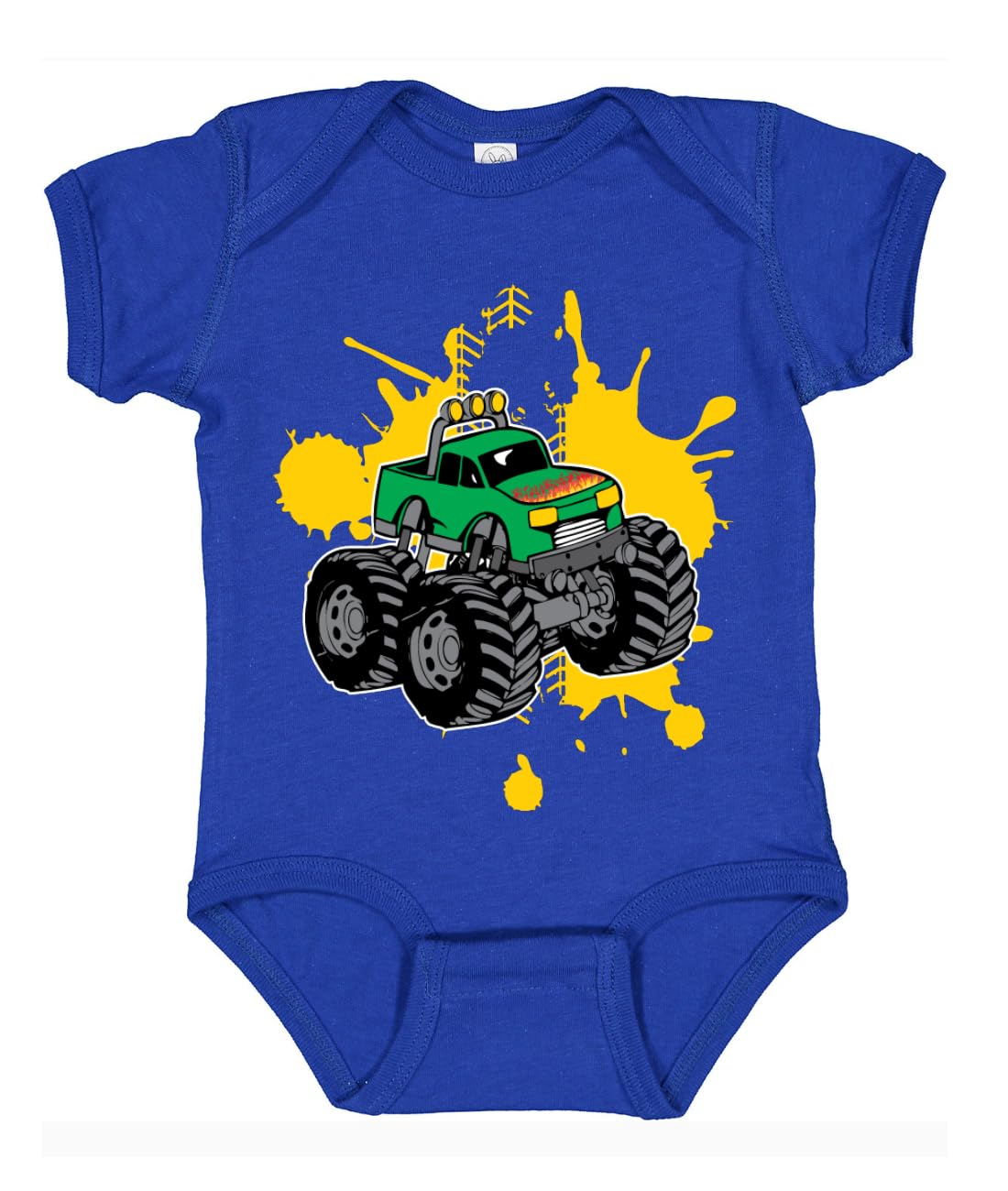 Green Monster Truck with Firey Flames Cars and Trucks Baby Creeper Boys Girls Infant Bodysuit