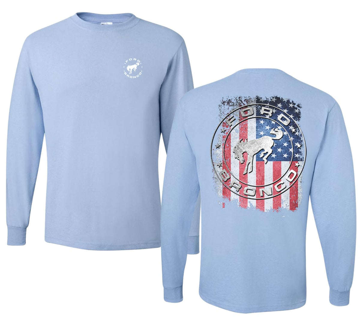 US Flag Ford Bronco Front and Back  Cars and Trucks Mens Long Sleeve Shirt