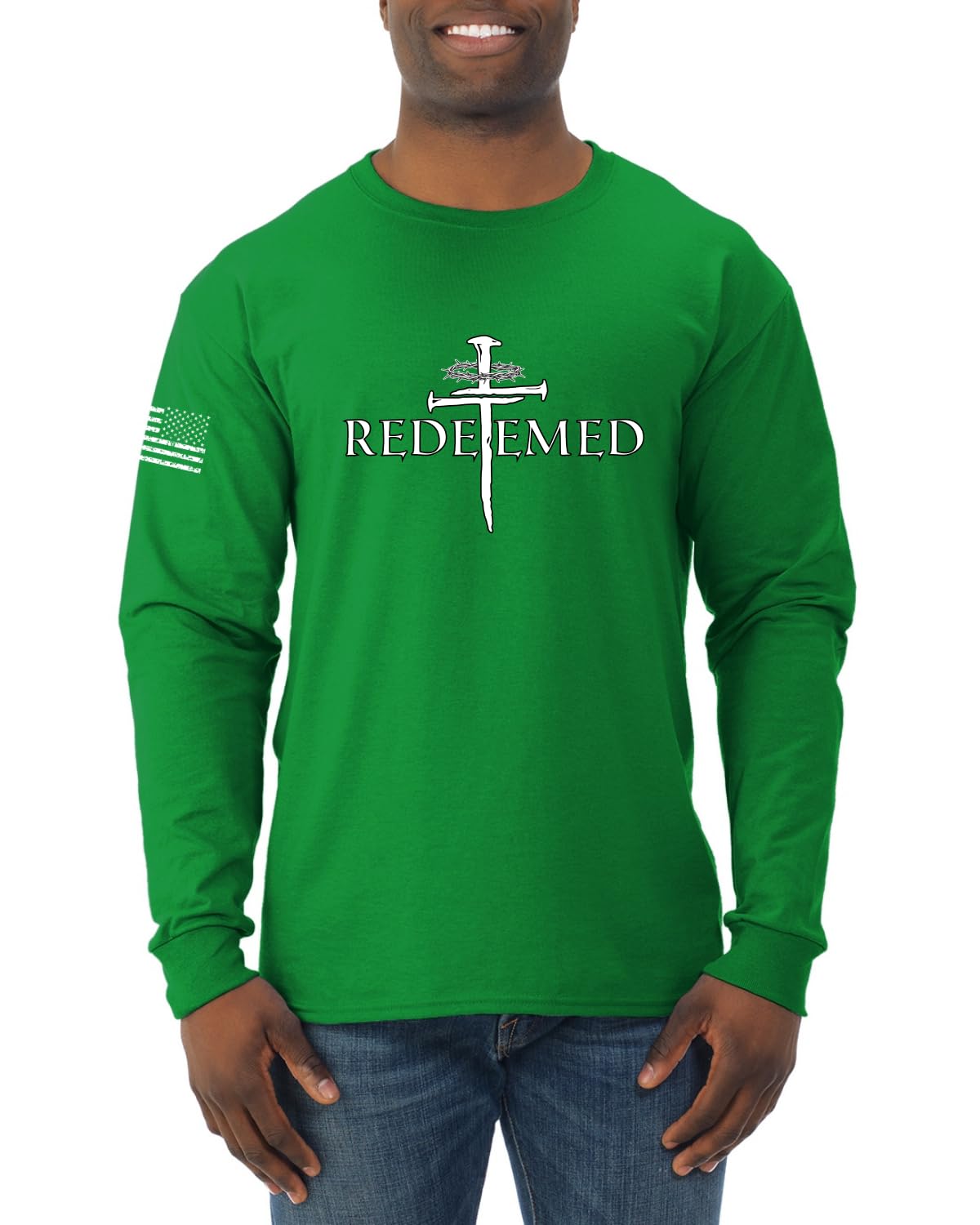 Redeemed Cross Jesus Christ Nails  Inspirational/Christian Mens Long Sleeve Shirt