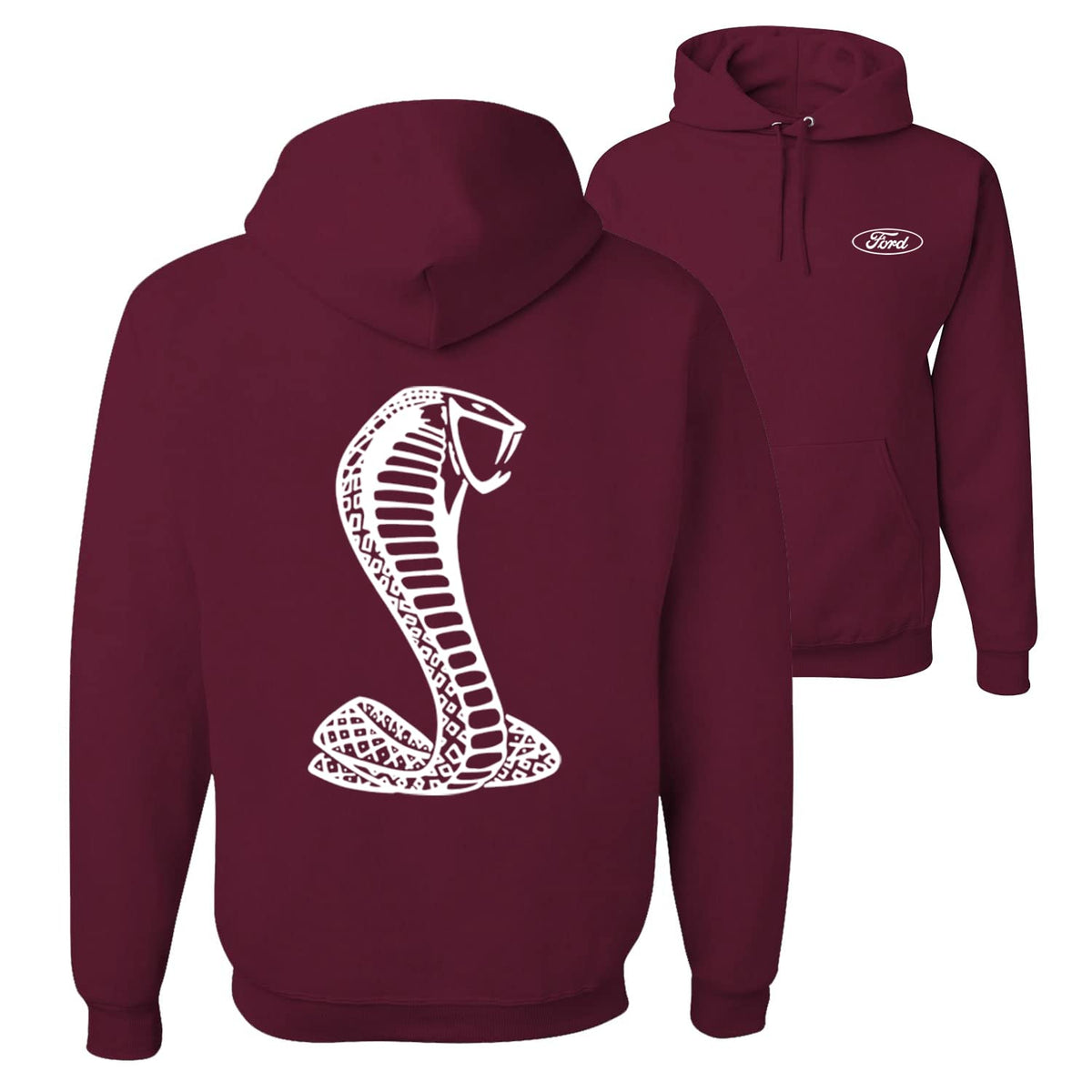 Retro Ford Shelby Cobra Emblem Vintage White Logo Cars and Trucks Front and Back Unisex Hoodie Sweatshirt