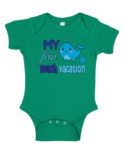 My First Beach Vacation Funny Cute Whale Humor Baby Creeper Boys Girls Infant Bodysuit