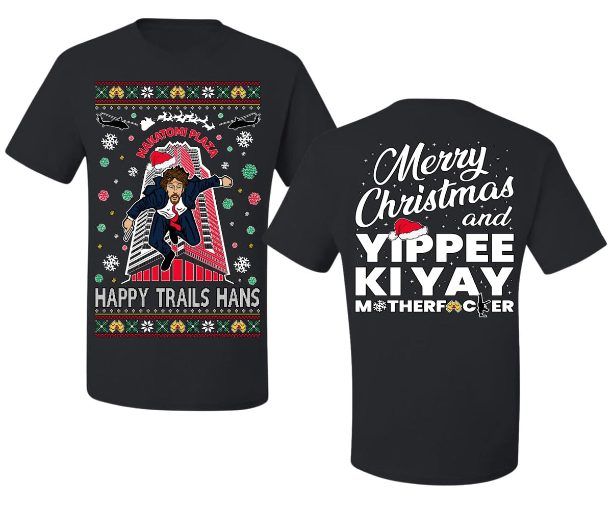 Nakatomi Plaza Happy Trails Hanz  Front and Back Style Ugly Christmas Men's T-Shirt