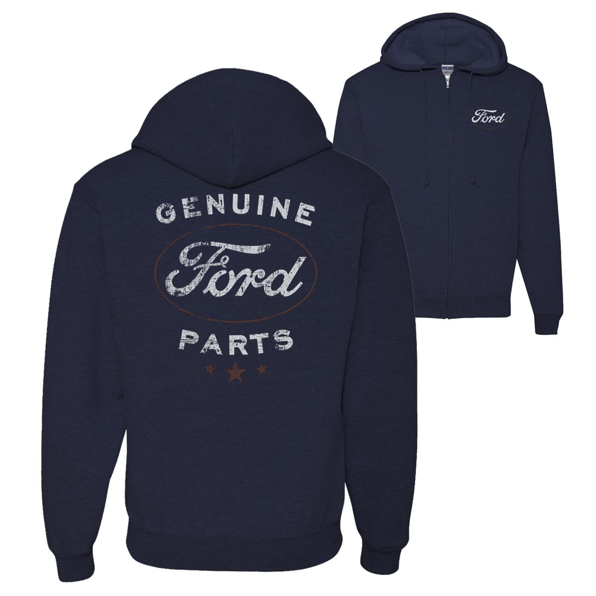Vintage Distressed Genuine Ford Parts Cars and Trucks Front and Back Zip Up Hoodie Sweatshirt