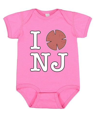 I Heart NJ Funny Love New Jersey Pork Roll Shape Breakfast Meme Fashion Baby Creeper Boys Girls Infant Bod