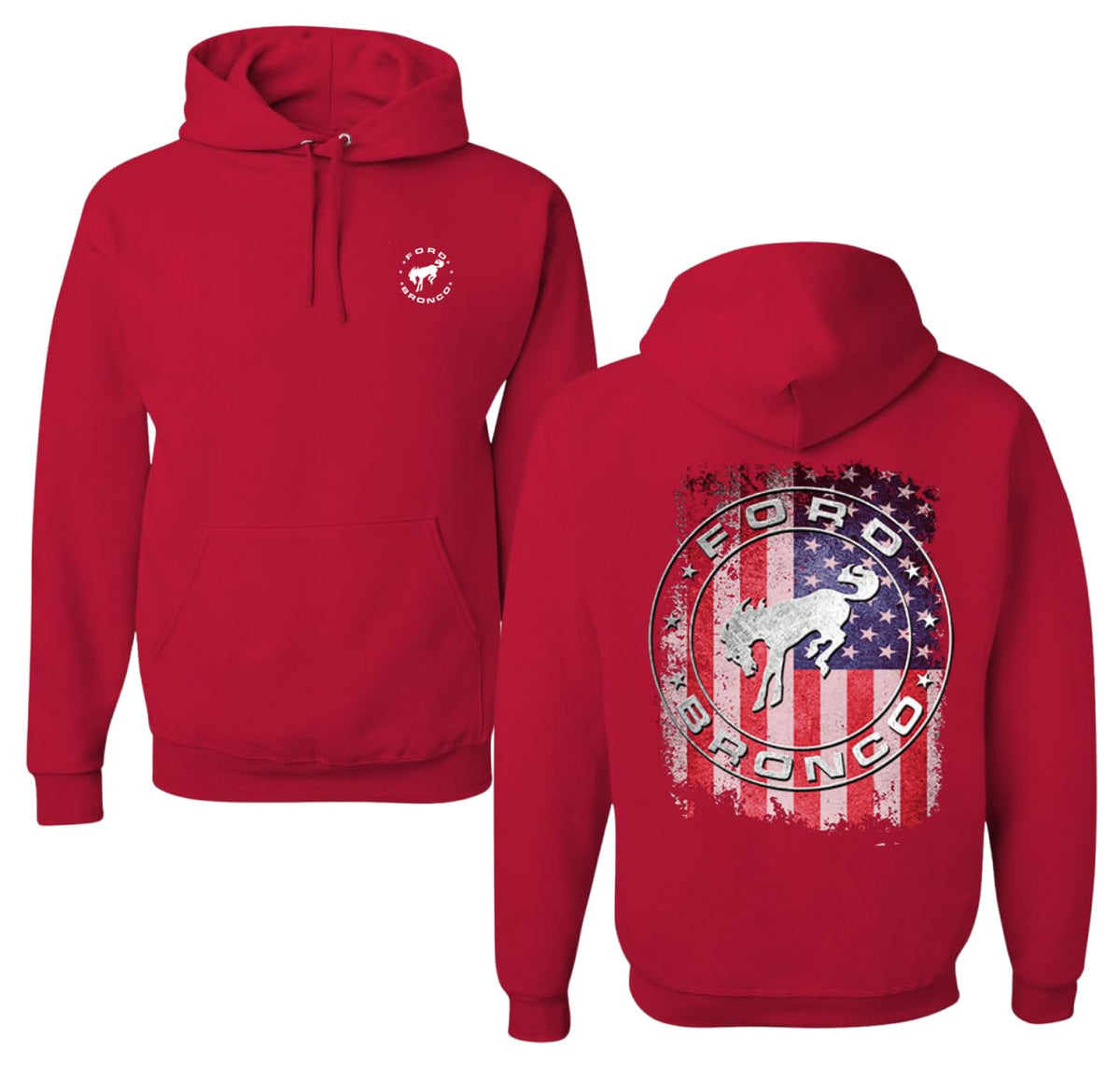 US Flag Ford Bronco Cars and Trucks Front and Back Unisex Hoodie Sweatshirt