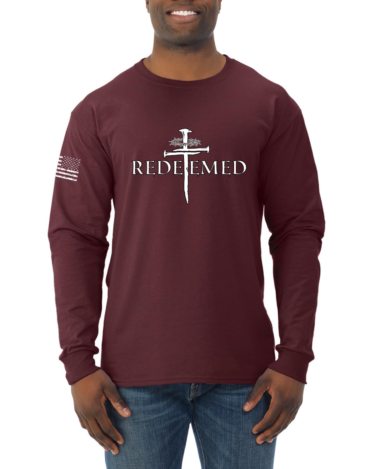 Redeemed Cross Jesus Christ Nails  Inspirational/Christian Mens Long Sleeve Shirt