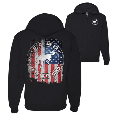 US Flag Ford Bronco Cars and Trucks Front and Back Graphic Zip Up Hoodie Sweatshirt