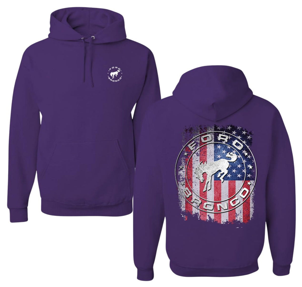 US Flag Ford Bronco Cars and Trucks Front and Back Unisex Hoodie Sweatshirt