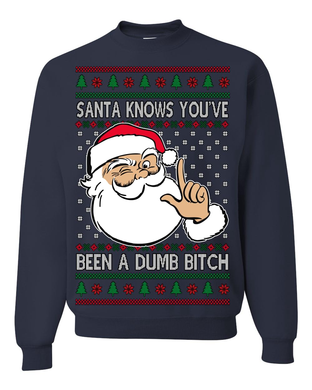 Santa Knows You've Been a Dumb Bitch Funny Vulgar Ugly Christmas Sweater